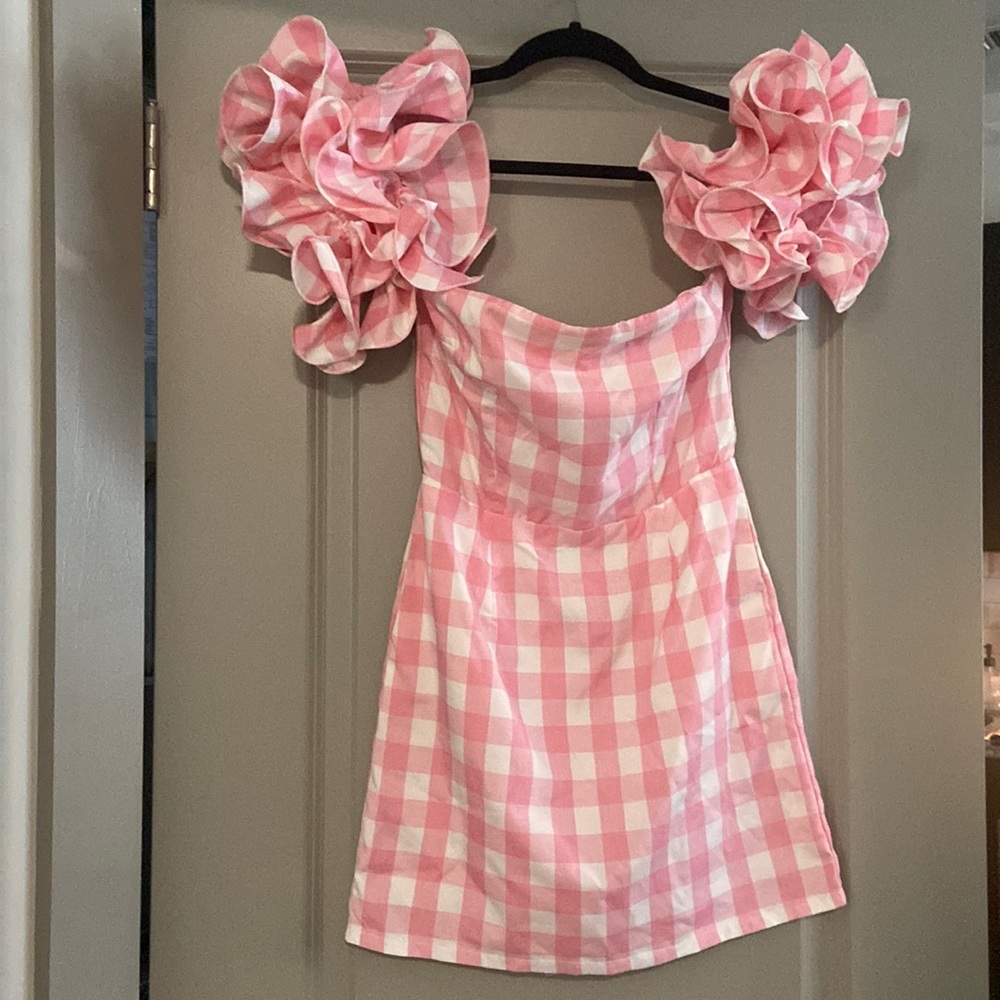 Luxxel Pink Gingham Dress S NWT